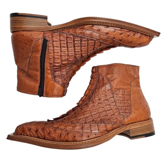 Exotic Fennix Italy Hornback Crocodile Ostrich Brown sz 9 Chelsea Dress Zip Boot - Picture 9 of 16